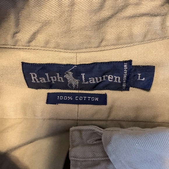 Ralph Lauren size large khaki chest pocket long sleeve cotton button down bear - Picture 5 of 7